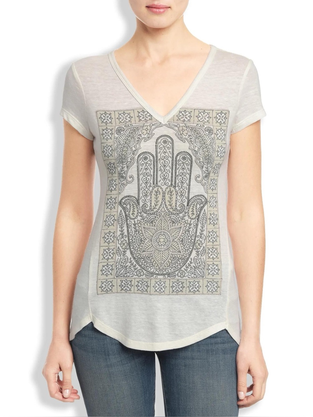 Lucky Brand Framed Hamsa Hand Tee Size Large